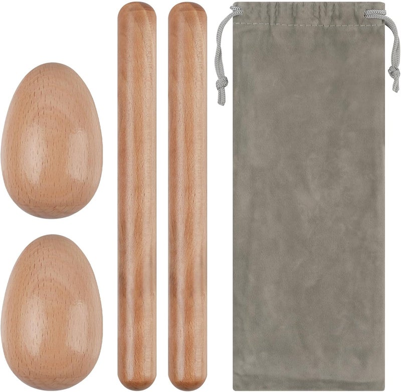 GOGHOST Wood Percussion Instruments, 1 Pair 8 Inches Rhythm Stick Mallets, 1 Pair Wooden Egg Shakers and 1 Storage Bag for Easter Party or Christmas Stocking Stuffers Gifts Musical Instrument - Image 1